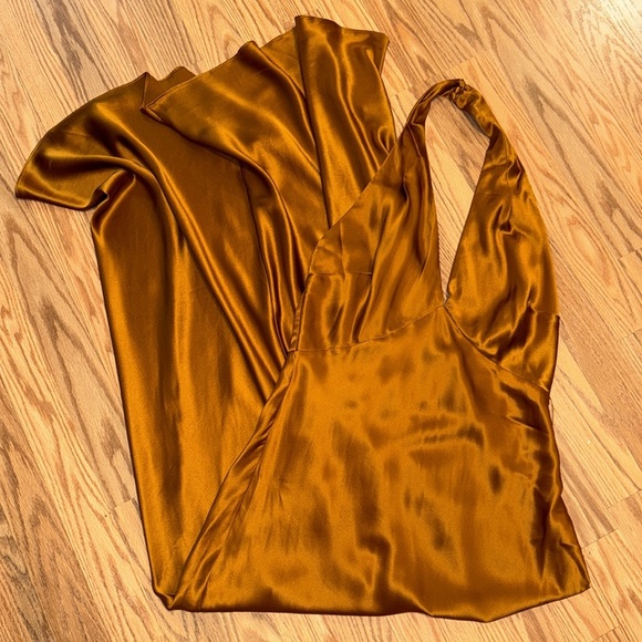 Reformation Daniela 100% silk copper maxi halter gown dress wedding fall size 8 - Picture 2 of 16